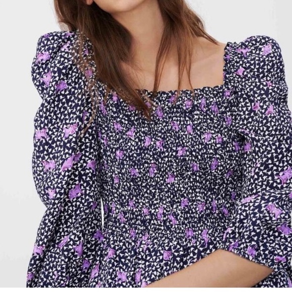 Maje Printed Linen Smocked Dress size small - Picture 5 of 10